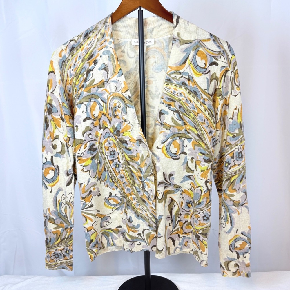 Coldwater Creek Paisley Cardigan Sweater Floral Women Wool Rabbit Hair Blend S